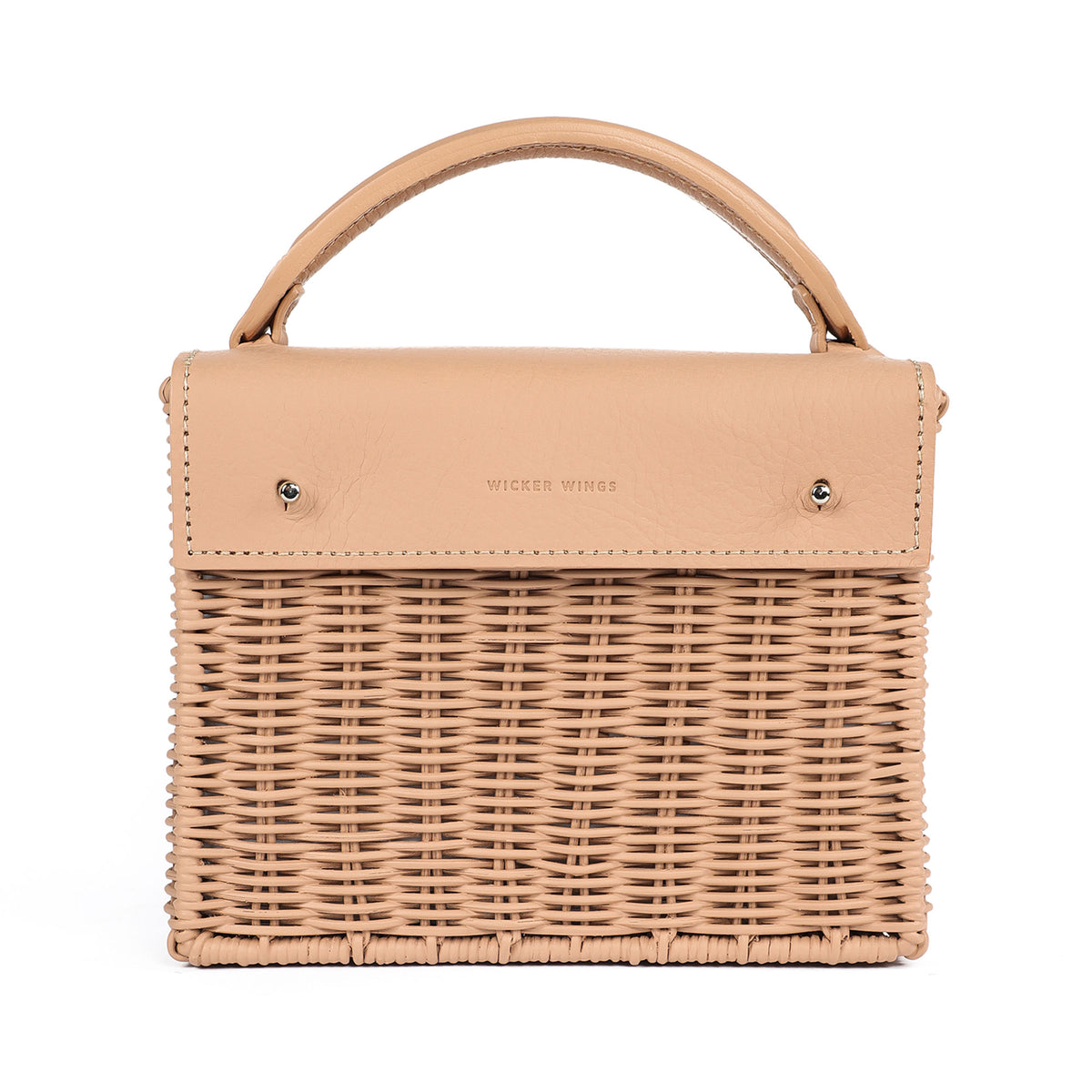 Wicker Wings Kuai handwoven wicker bag in Camel, Front